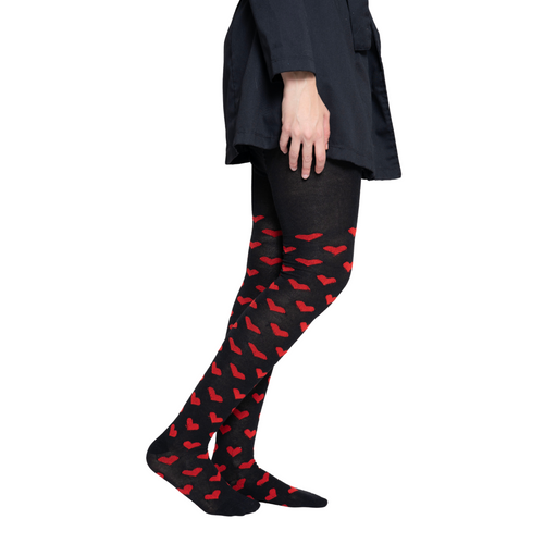 Malla Media Corazones Negro Mujer