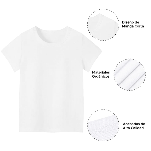 Playera Blanca manga Corta Algodón Niño