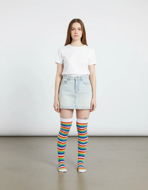 Calceta Larga Medieta Rayada Multicolor Blanco