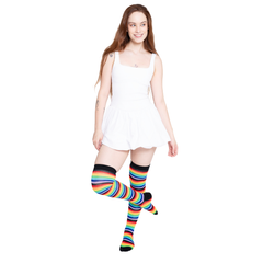 Calceta Larga Medieta Rayada Multicolor Negro