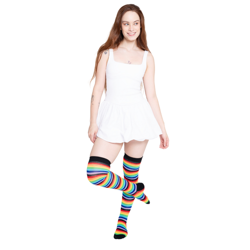 Calceta Larga Medieta Rayada Multicolor Negro