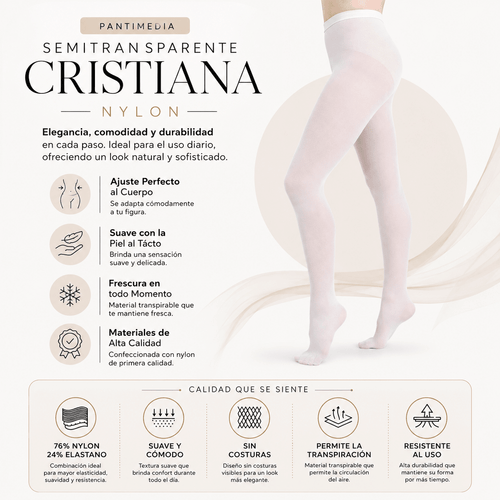 Pantimedia Semitransparente Cristiana Nylon - Don Calcetín