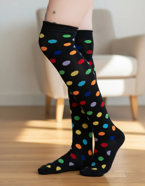 Calceta Larga Medieta Puntos Multicolor Negro Mujer