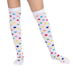 Calceta Larga Medieta Puntos Multicolor Blanco Mujer