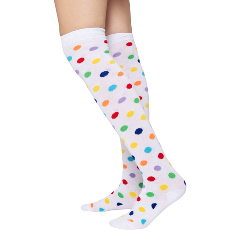 Calceta Larga Medieta Puntos Multicolor Blanco Mujer