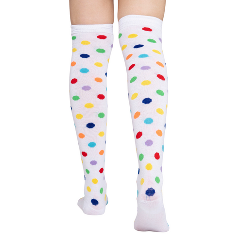 Calceta Larga Medieta Puntos Multicolor Blanco Mujer