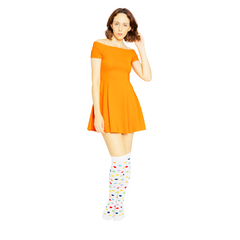 Calceta Larga Medieta Puntos Multicolor Blanco Mujer