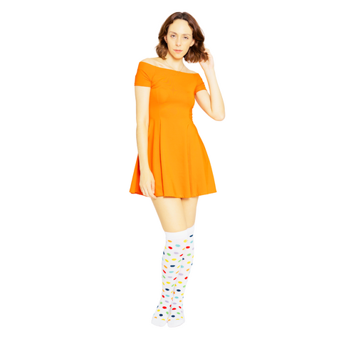 Calceta Larga Medieta Puntos Multicolor Blanco Mujer