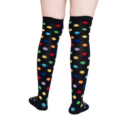 Calceta Larga Medieta Puntos Multicolor Negro Mujer