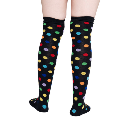 Calceta Larga Medieta Puntos Multicolor Negro Mujer