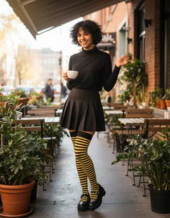 Calceta Larga Medieta Rayada Amarillo