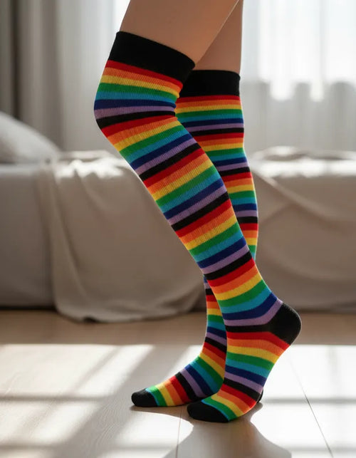 Calceta Larga Medieta Rayada Multicolor Negro