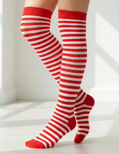 Calceta Larga Medieta Rayada Rojo