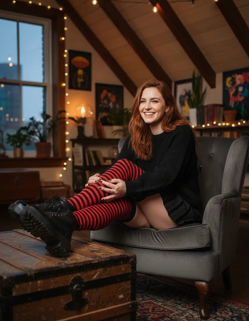 Calceta Larga Medieta Rayada Terracota