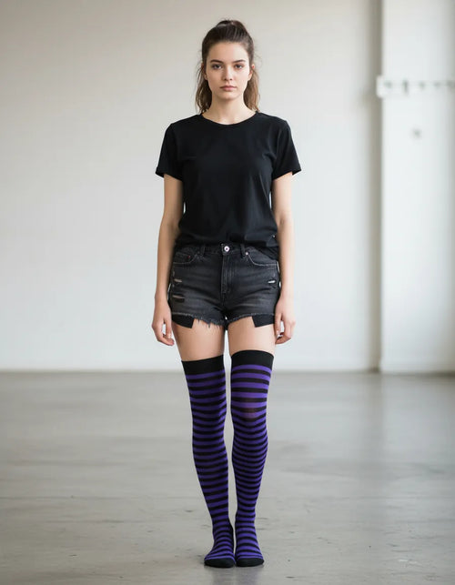 Calceta Larga Medieta Rayada Violeta