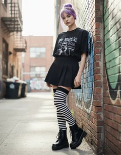 Calceta Larga Medieta Rayada Merlina Negro