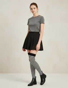 Calceta Larga Medieta Rayada Merlina Negro