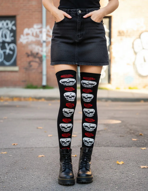 Calceta Larga Medieta Craneo Rosas