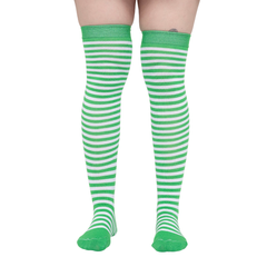 Calceta Larga Medieta Rayada Verde Y Blanco